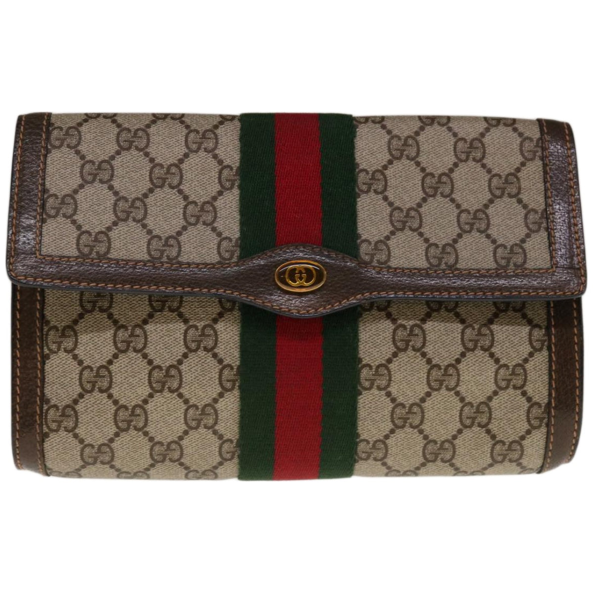 Gucci Ophidia Beige Canvas Clutch Bag (Pre-Owned)