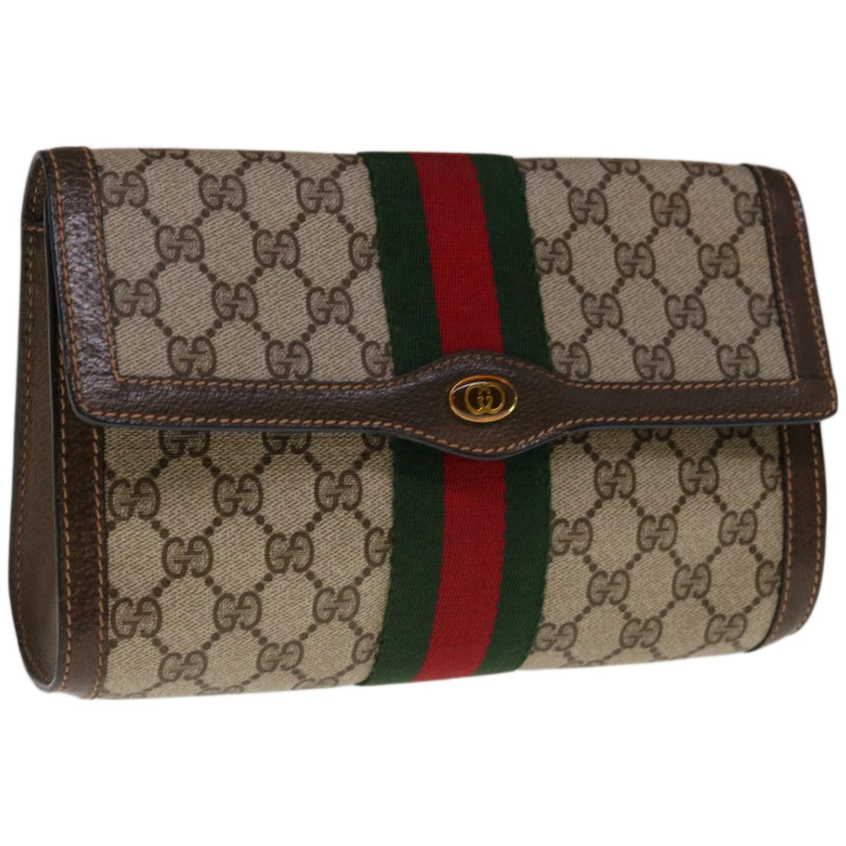 Gucci Ophidia Beige Canvas Clutch Bag (Pre-Owned)