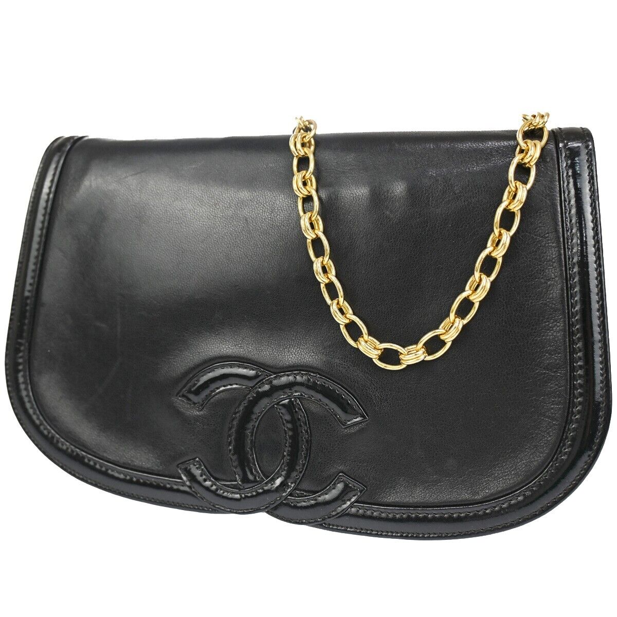 Chanel Logo Cc Black Leather Shoulder Bag (Pre-Owned)