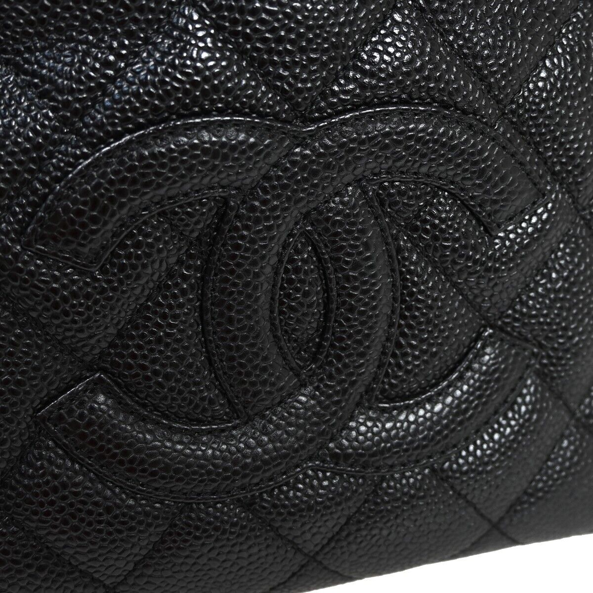 Chanel Petite Shopping Tote Black Leather Shoulder Bag (Pre-Owned)