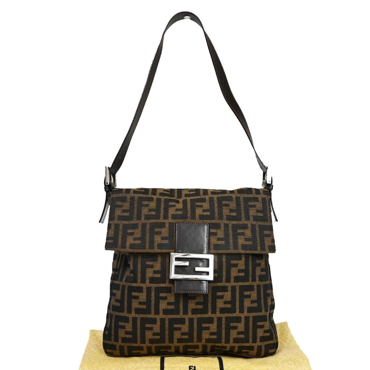 Fendi Mamma Baguette Brown Canvas Shoulder Bag (Pre-Owned)