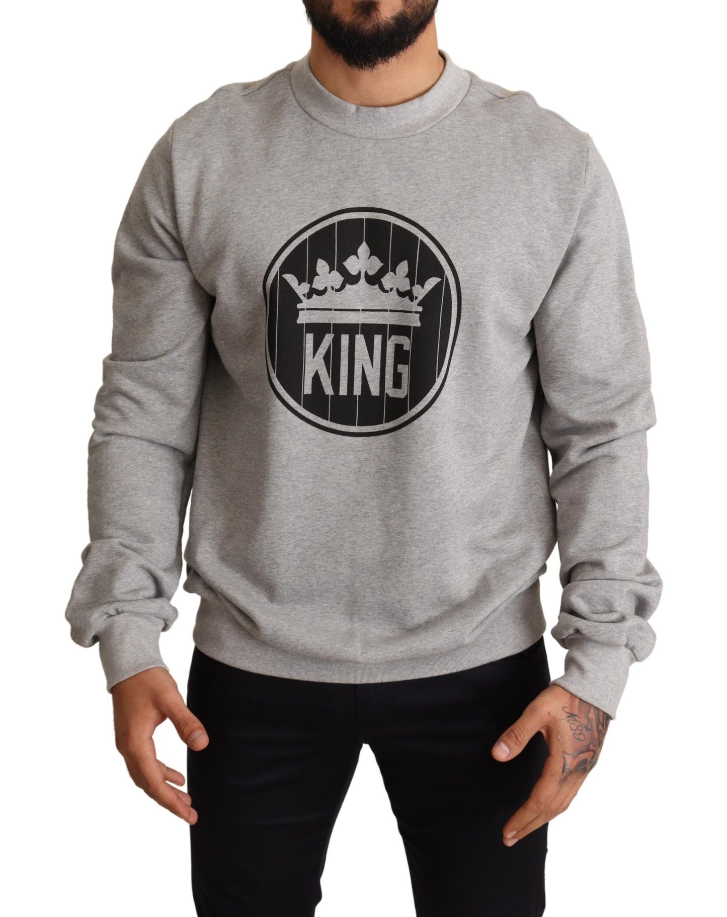 Dolce & Gabbana Regal Crown Cotton Sweater - Sophisticated Men's Gray
