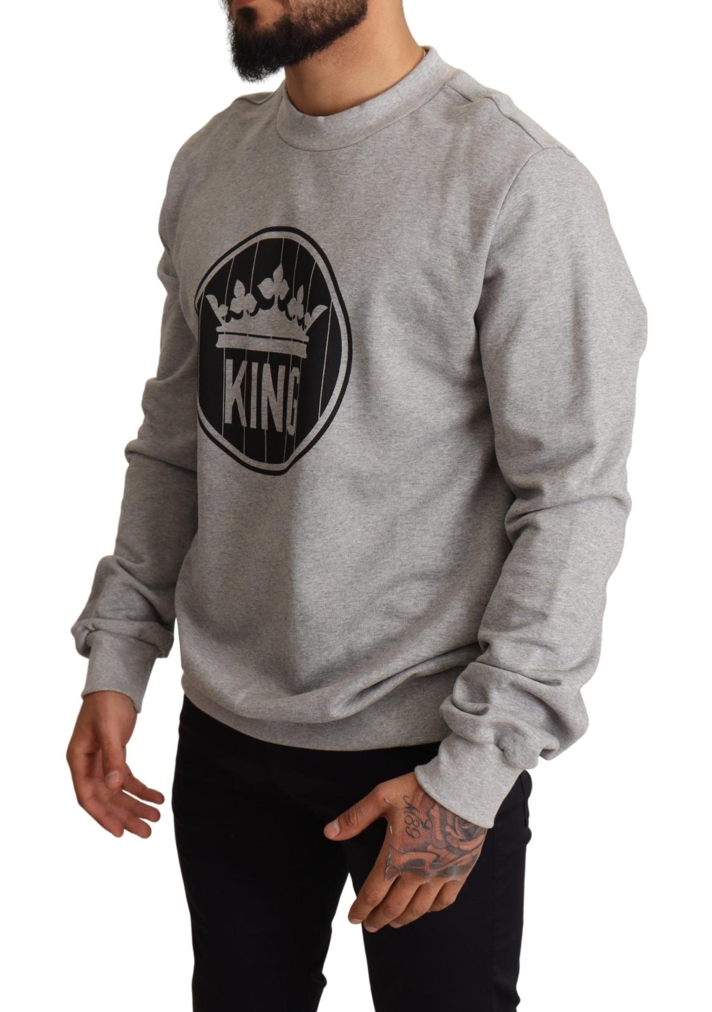 Dolce & Gabbana Regal Crown Cotton Sweater - Sophisticated Men's Gray
