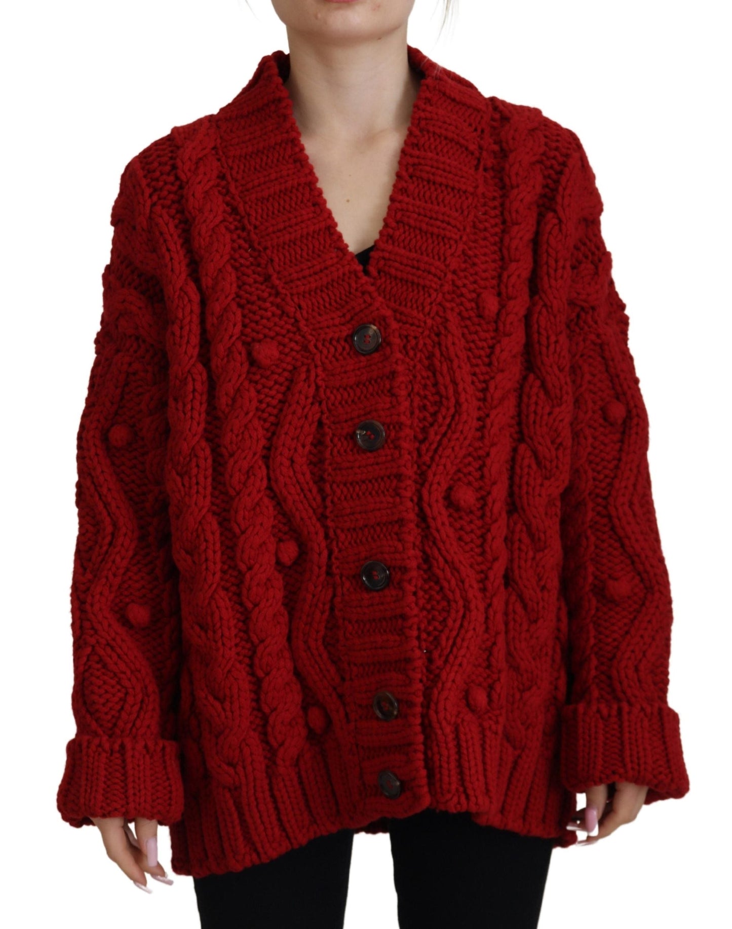 Dolce & Gabbana Elegant Red Virgin Wool Women's Cardigan