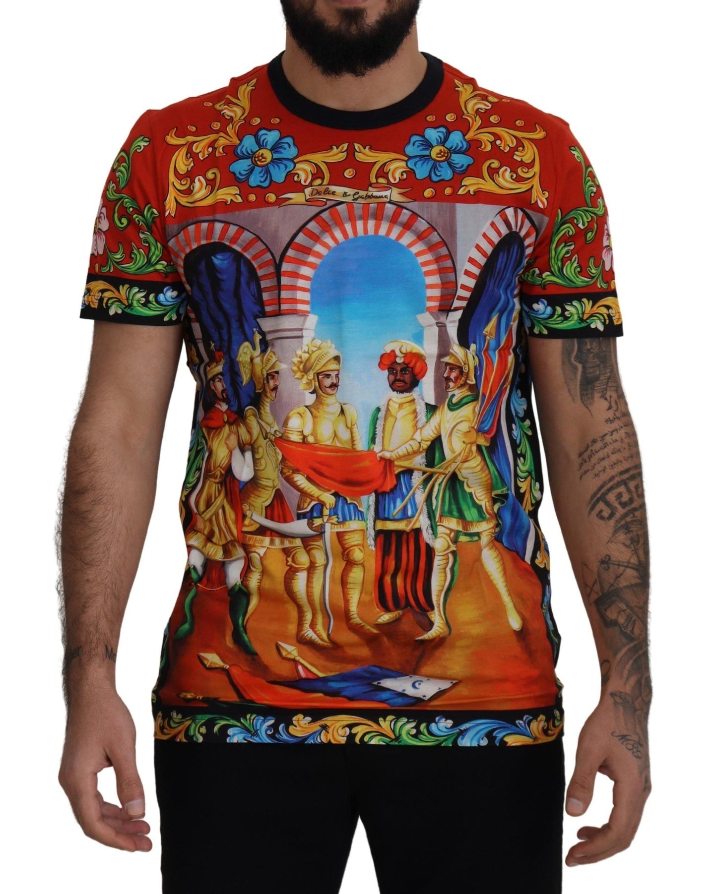 Dolce & Gabbana Multicolor Majolica Print Crewneck Men's Tee