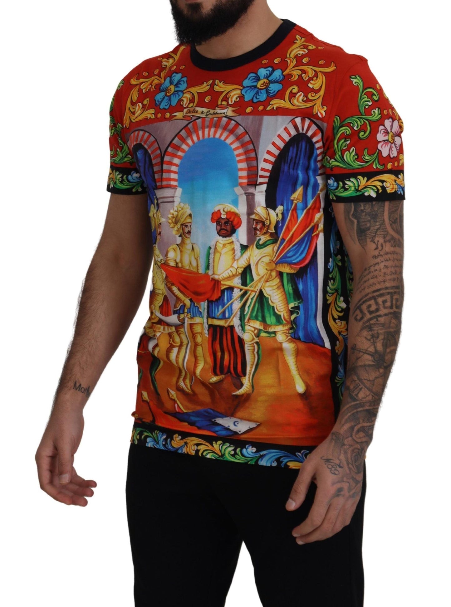 Dolce & Gabbana Multicolor Majolica Print Crewneck Men's Tee