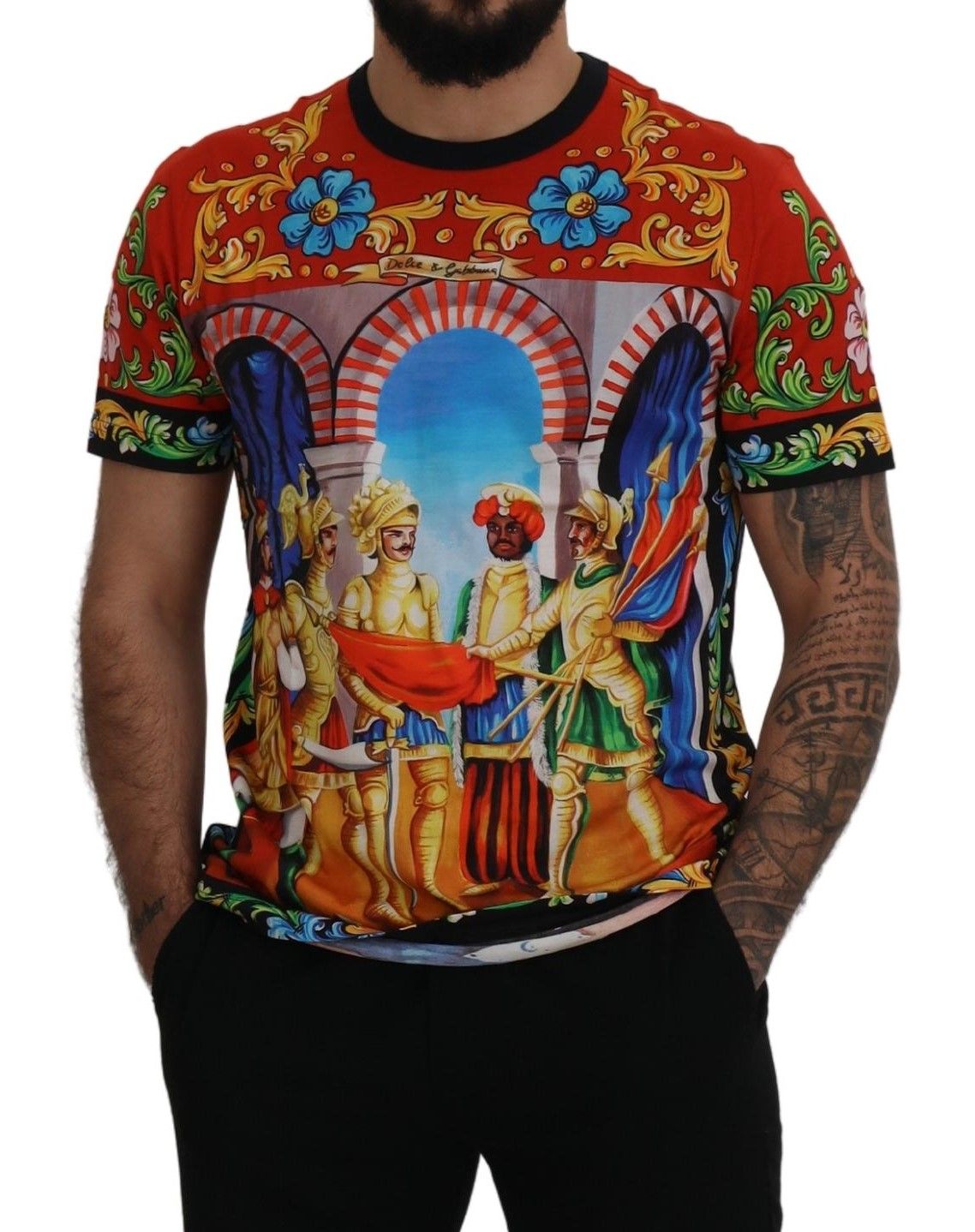 Dolce & Gabbana Multicolor Majolica Print Crewneck Men's Tee