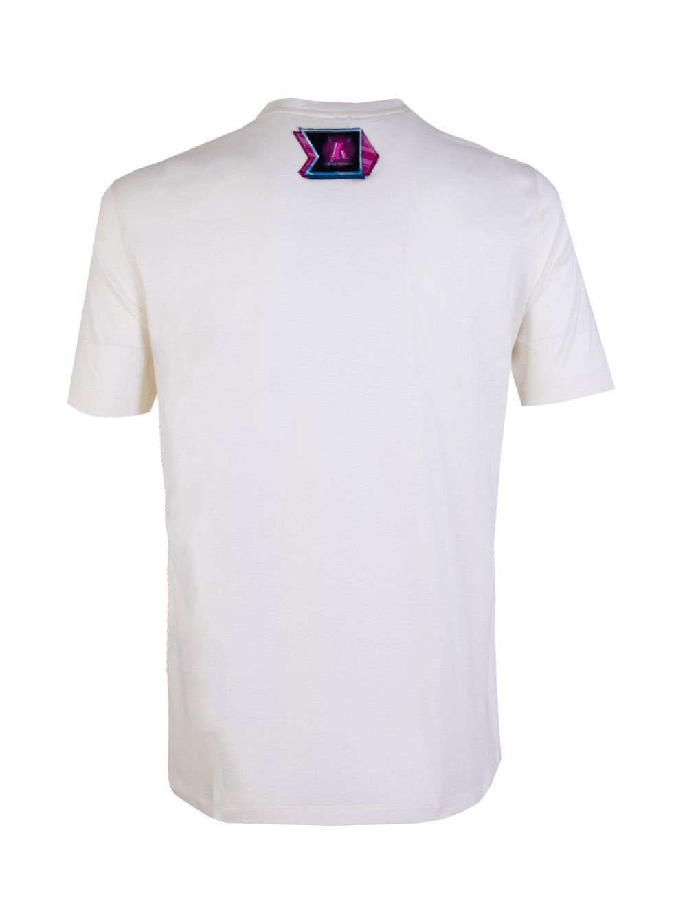 Emporio Armani Sophisticated White Cotton Tee with Colorful Men's Print