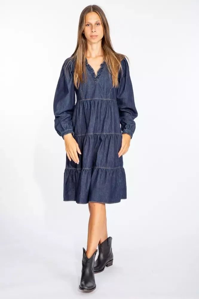 Love Moschino Elegant Dark Blue Denim Flare Women's Dress