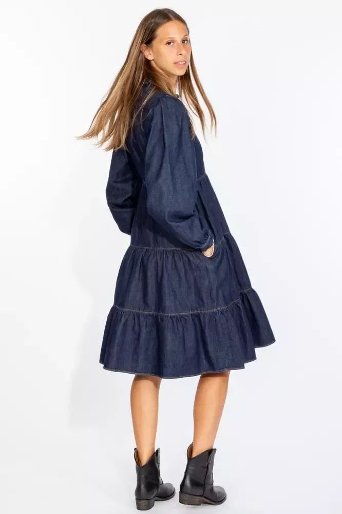 Love Moschino Elegant Dark Blue Denim Flare Women's Dress