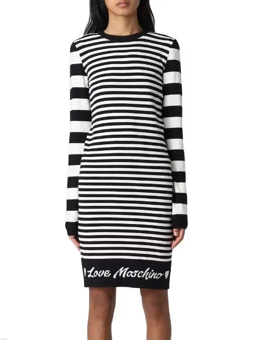 Love Moschino Elegant Striped Knit Dress with Long Women's Sleeves