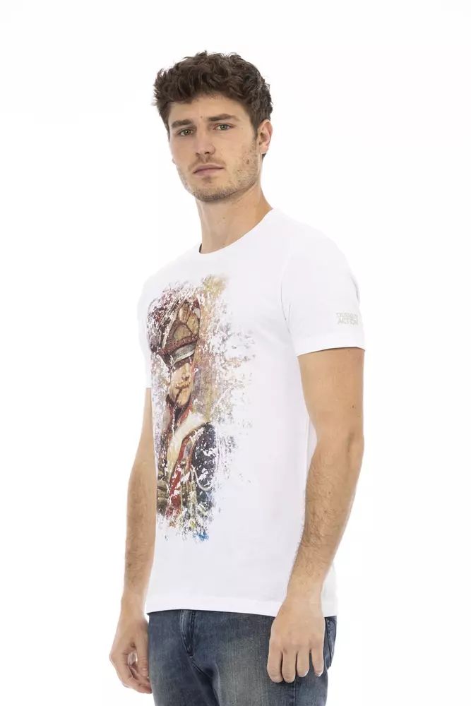 Trussardi Action Sleek White Cotton Blend Tee with Graphic Men's Front