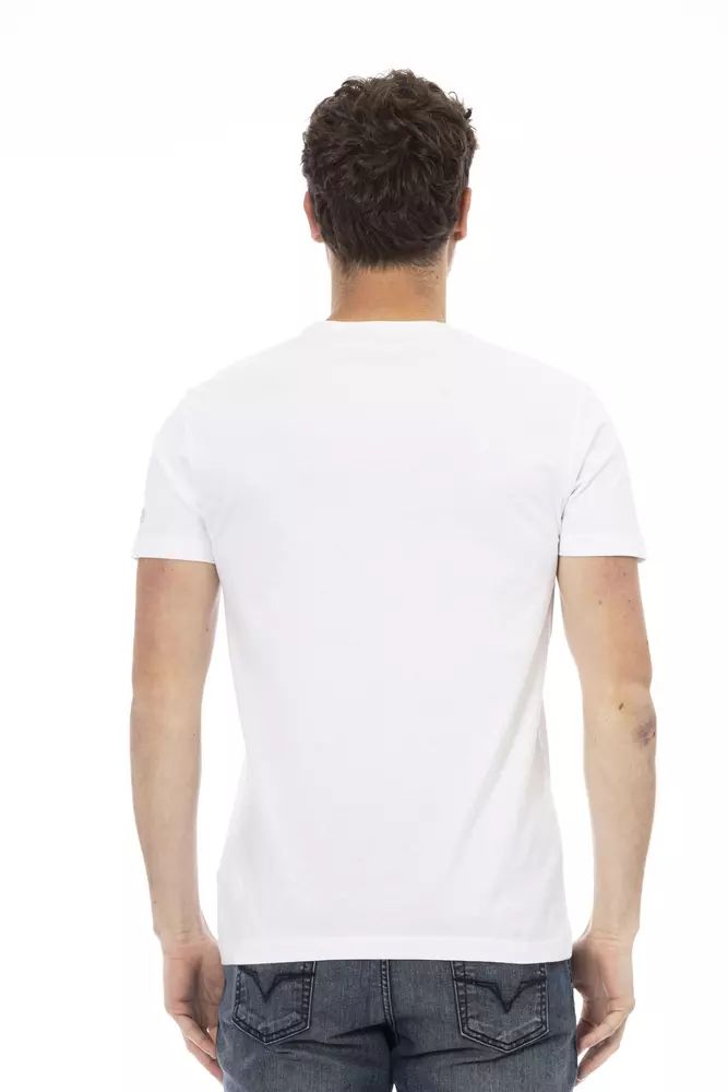 Trussardi Action Sleek White Cotton Blend Tee with Graphic Men's Front