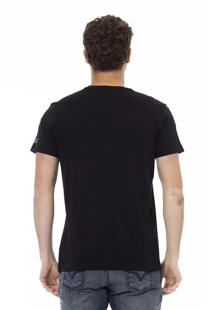 Trussardi Action Elevated Casual Black Tee with Unique Front Men's Print