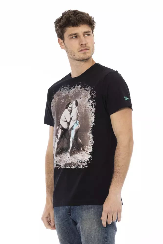 Trussardi Action Elevated Casual Black Tee with Unique Front Men's Print