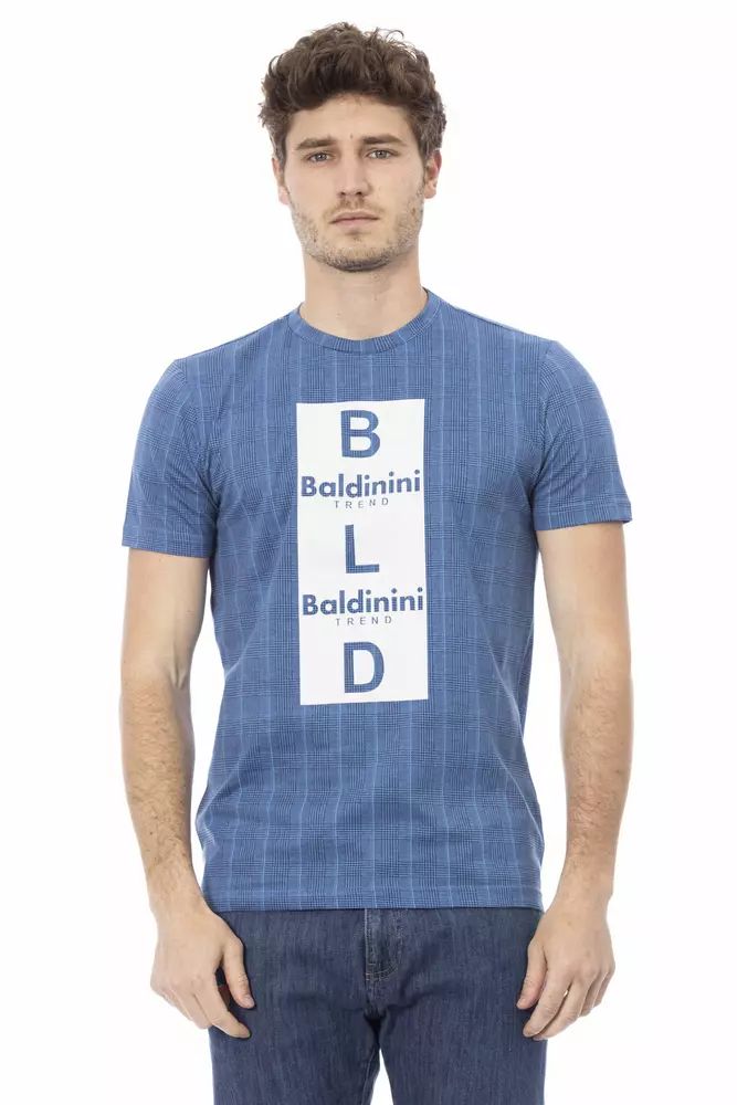 Baldinini Trend Elegant Light Blue Cotton Tee with Chic Men's Print