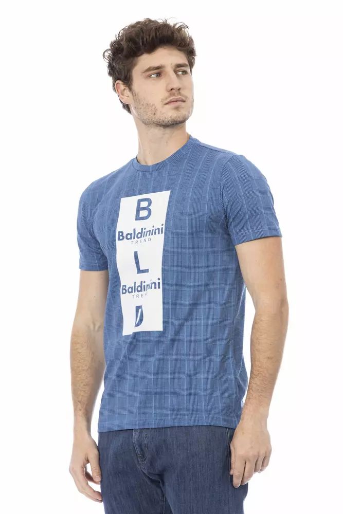 Baldinini Trend Elegant Light Blue Cotton Tee with Chic Men's Print
