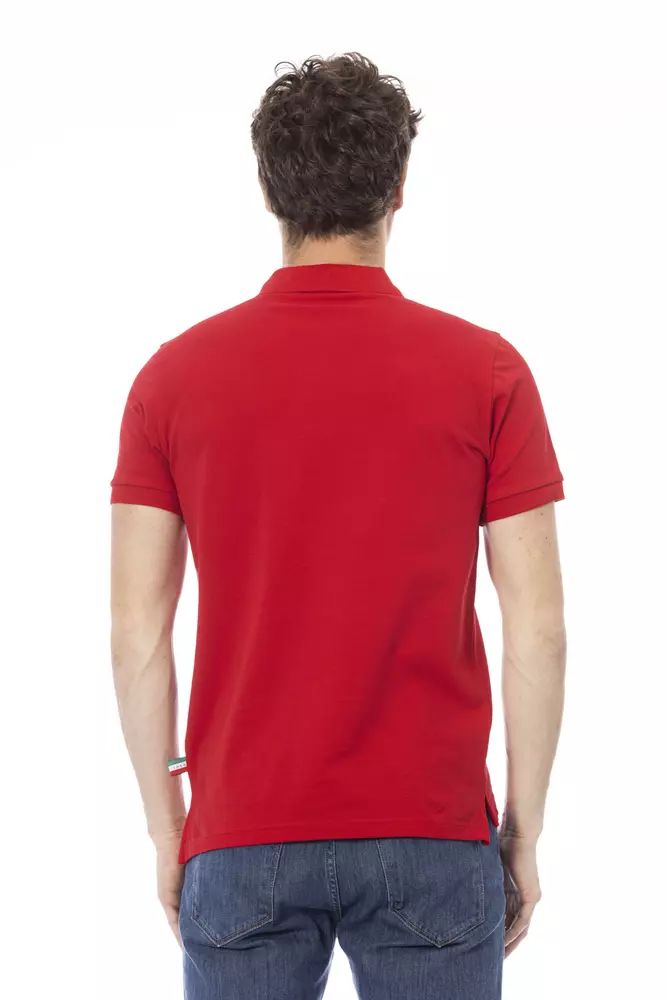 Baldinini Trend Elegant Red Cotton Polo with Chic Men's Embroidery
