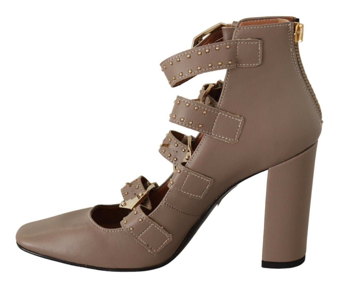 MY TWIN Elegant Leather Multi-Buckle Heels in Women's Brown