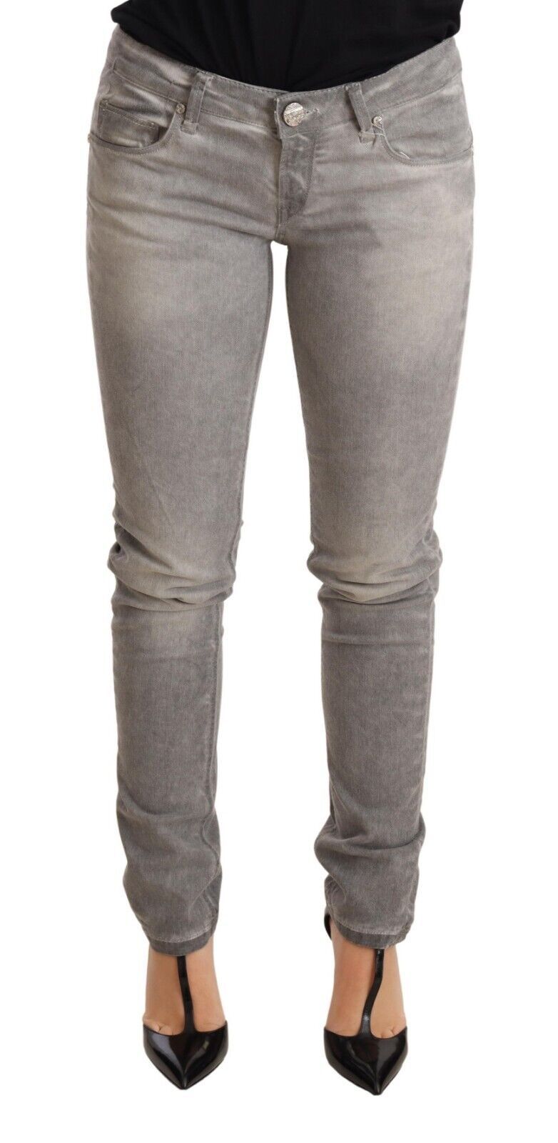 Acht Chic Gray Washed Slim Fit Cotton Women's Jeans