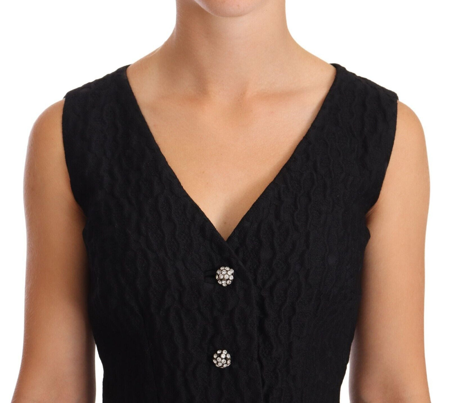 Dolce & Gabbana Elegant Black Sheath Mini Dress with Crystal Women's Buttons