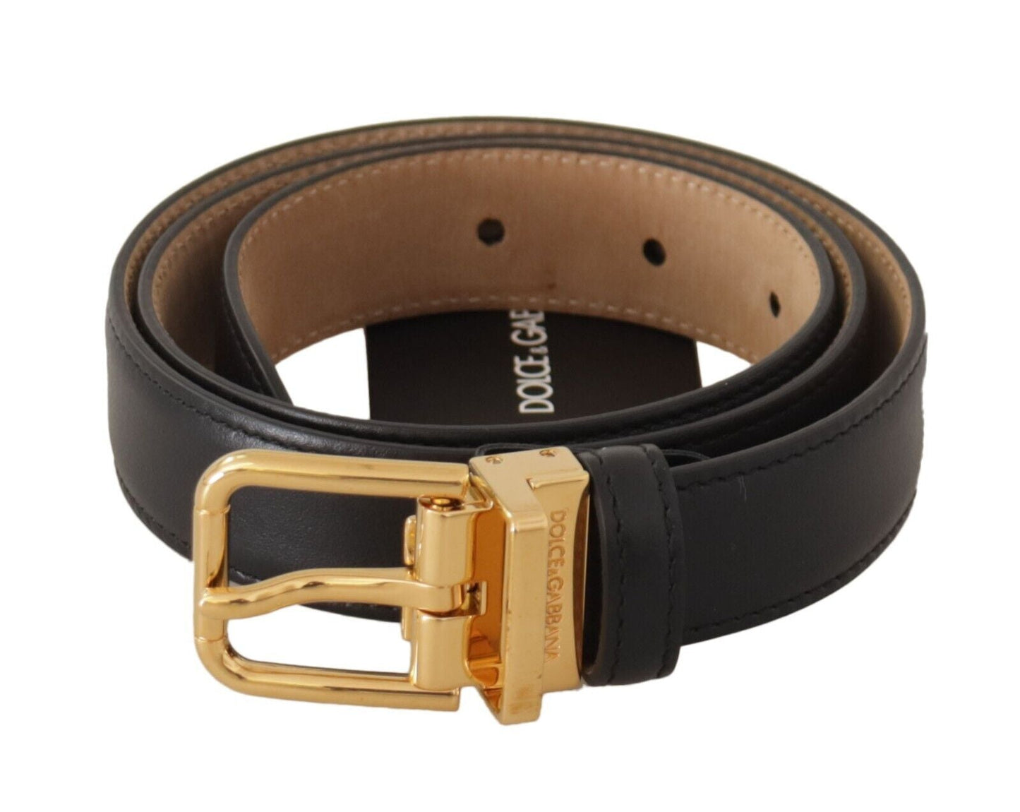 Dolce & Gabbana Elegant Black Leather Belt with Engraved Metal Women's Buckle