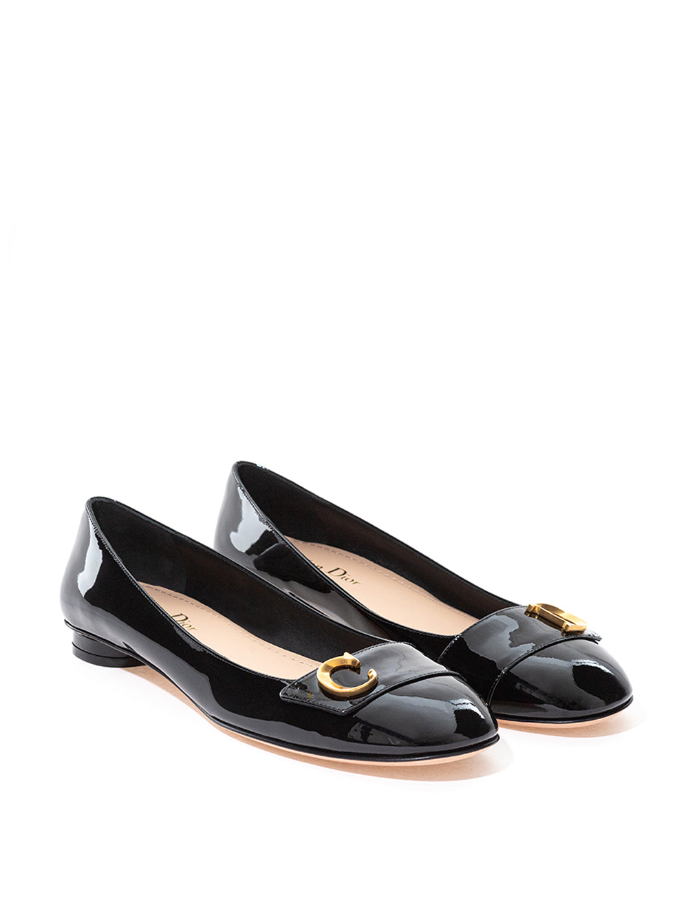 Dior Elegant Black Patent Leather Ballerina Women's Flats